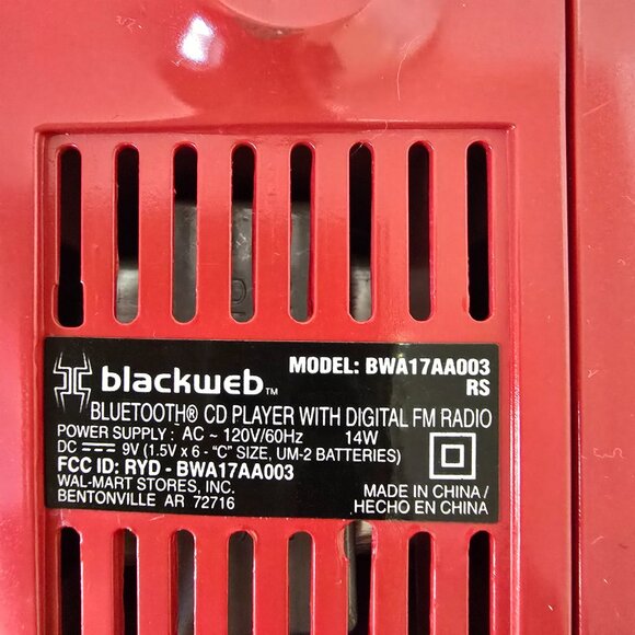 Blackweb Bluetooth CD Player Digital‎ FM Radio Headphone Jack BWA17AA003 Tested - Picture 6 of 6